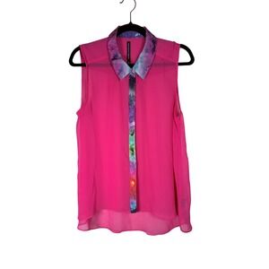 W118 by Walter Baker Sleeveless Pink Collared Shirt Tie Dye Print Size M